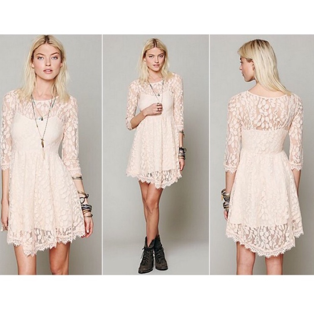 Free People Long Sleeve Blush Lace Dress